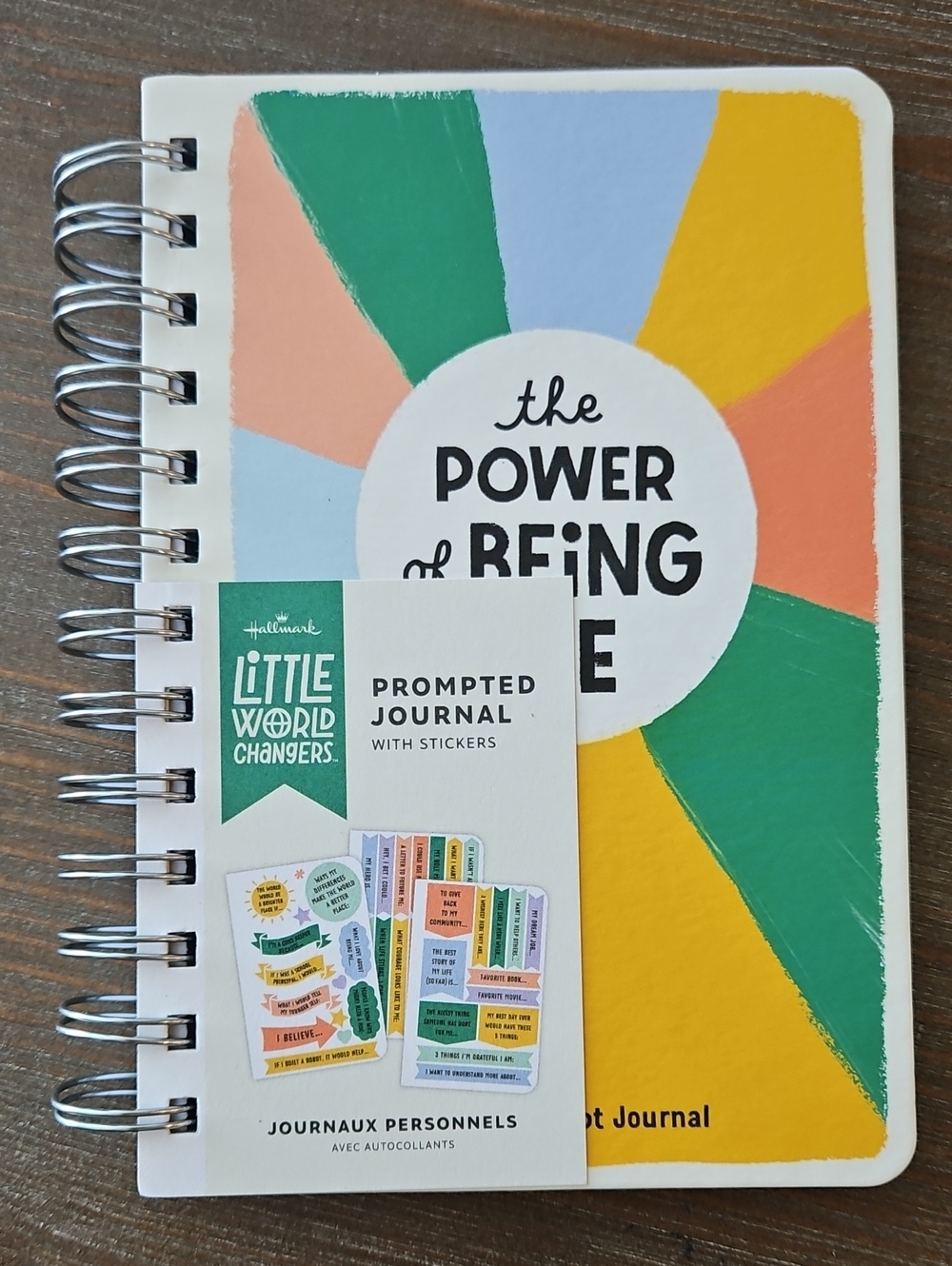 Hallmark Spiral Prompted Journal With Stickers— Green, Yellow, Blue, Peach New